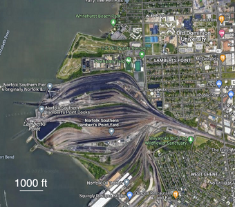 Satellite map (Google) of the Norfolk Southern Terminal in Lambert's Point